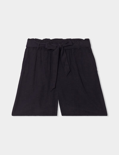 Short paperbag fluide ceinturé noir femme