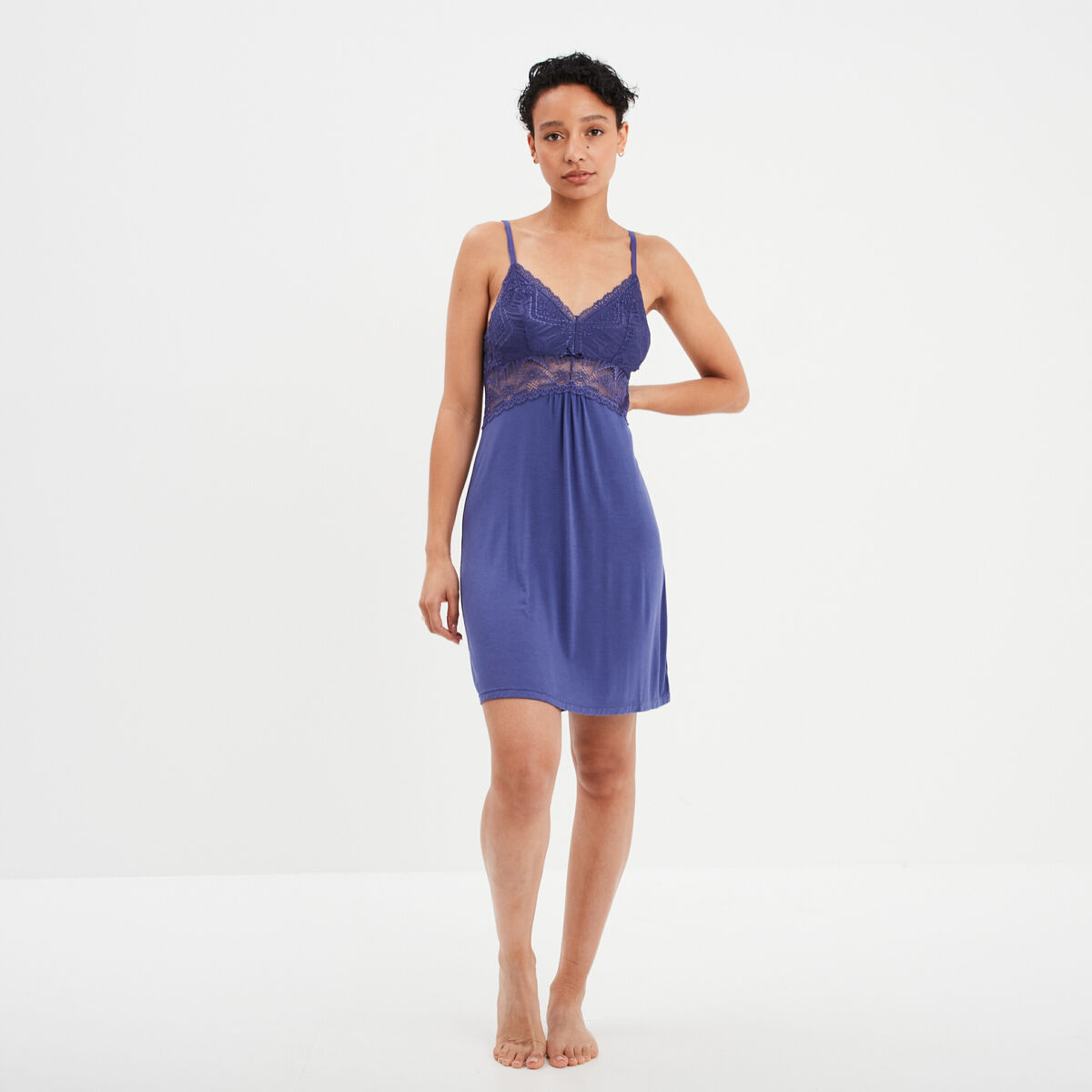 Combinette avec dentelle bleu marine femme