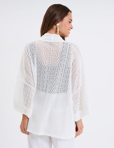 Veste ample esprit kimono dentelle blanc femme