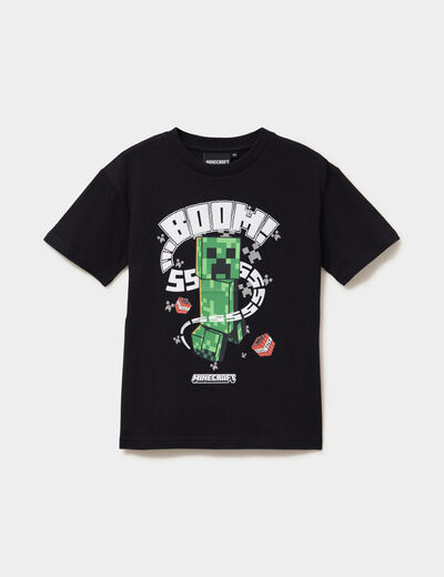 T-shirt manches courtes coton Minecraft noir gar&ccedil;on