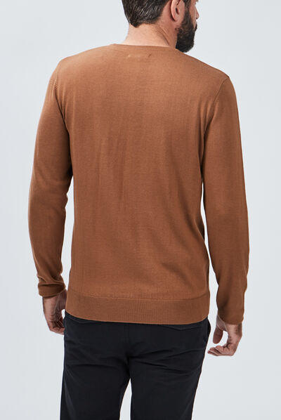 Pull droit col rond camel homme