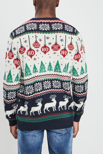 Pull de Noël manches longues multicolore homme