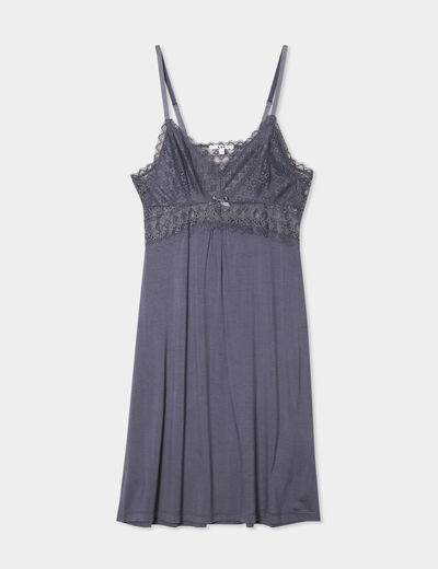 Nuisette courte avec dentelle bleu gris femme