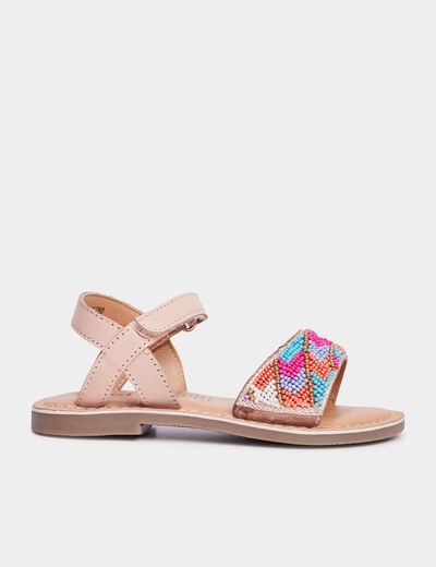 Sandales plates avec perles en cuir multicolore fille