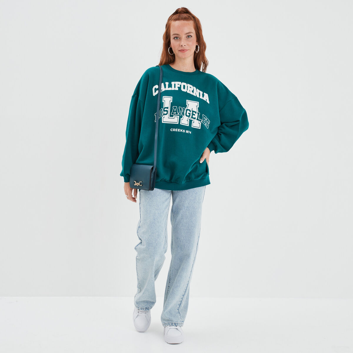 Sweat oversize mi-long col rond Creeks vert femme