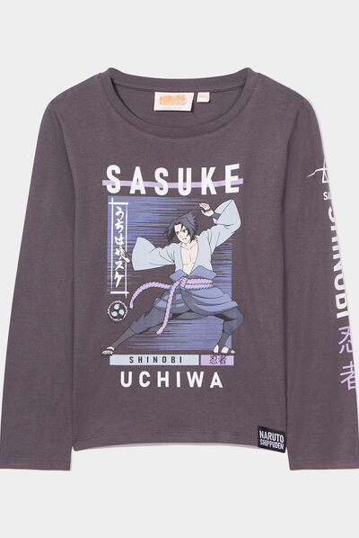 T-shirt coton Sasuke Naruto gris foncé garçon
