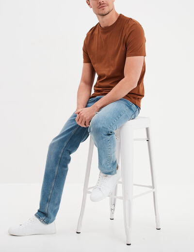 T-shirt droit en coton manches courtes marron homme