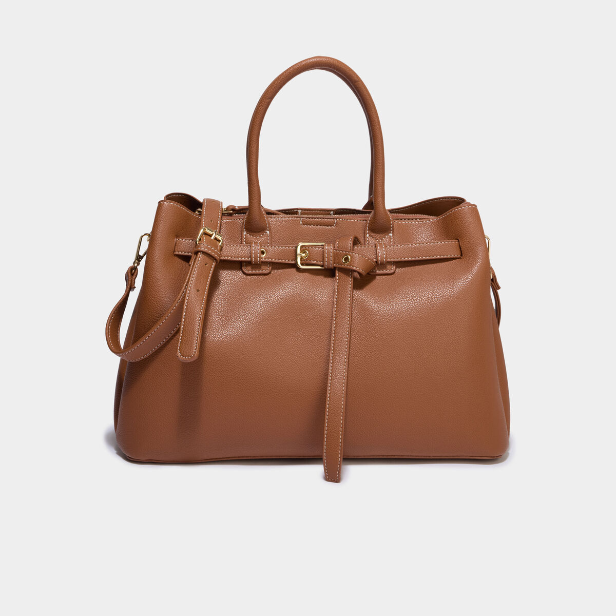 Sac &agrave; main avec bandouli&egrave;re marron cognac femme