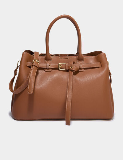 Sac &agrave; main avec bandouli&egrave;re marron cognac femme