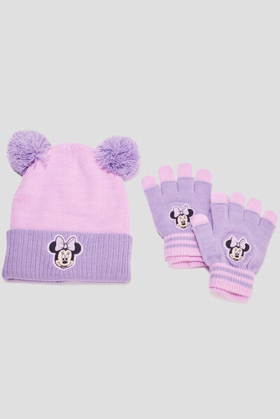 Ensemble bonnet et gants Minnie parme fille