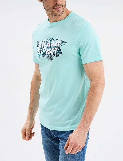 T-shirt col rond manches courtes coton bleu turquoise homme