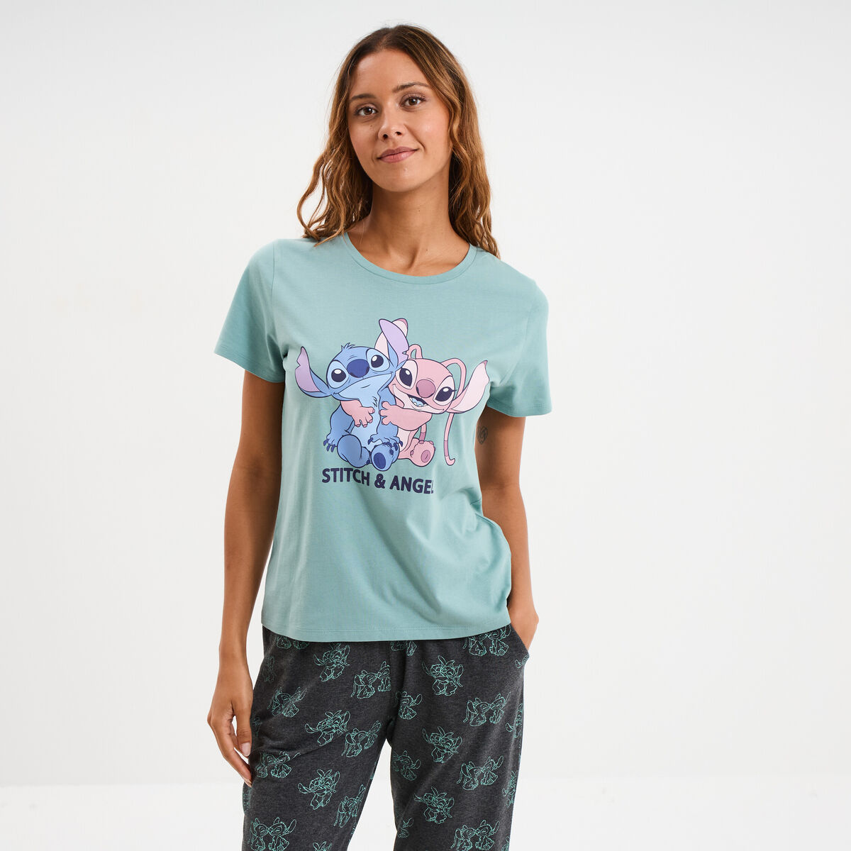 Ensemble pyjama 2 pièces Stitch bleu gris femme