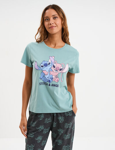 Ensemble pyjama 2 pièces Stitch bleu gris femme