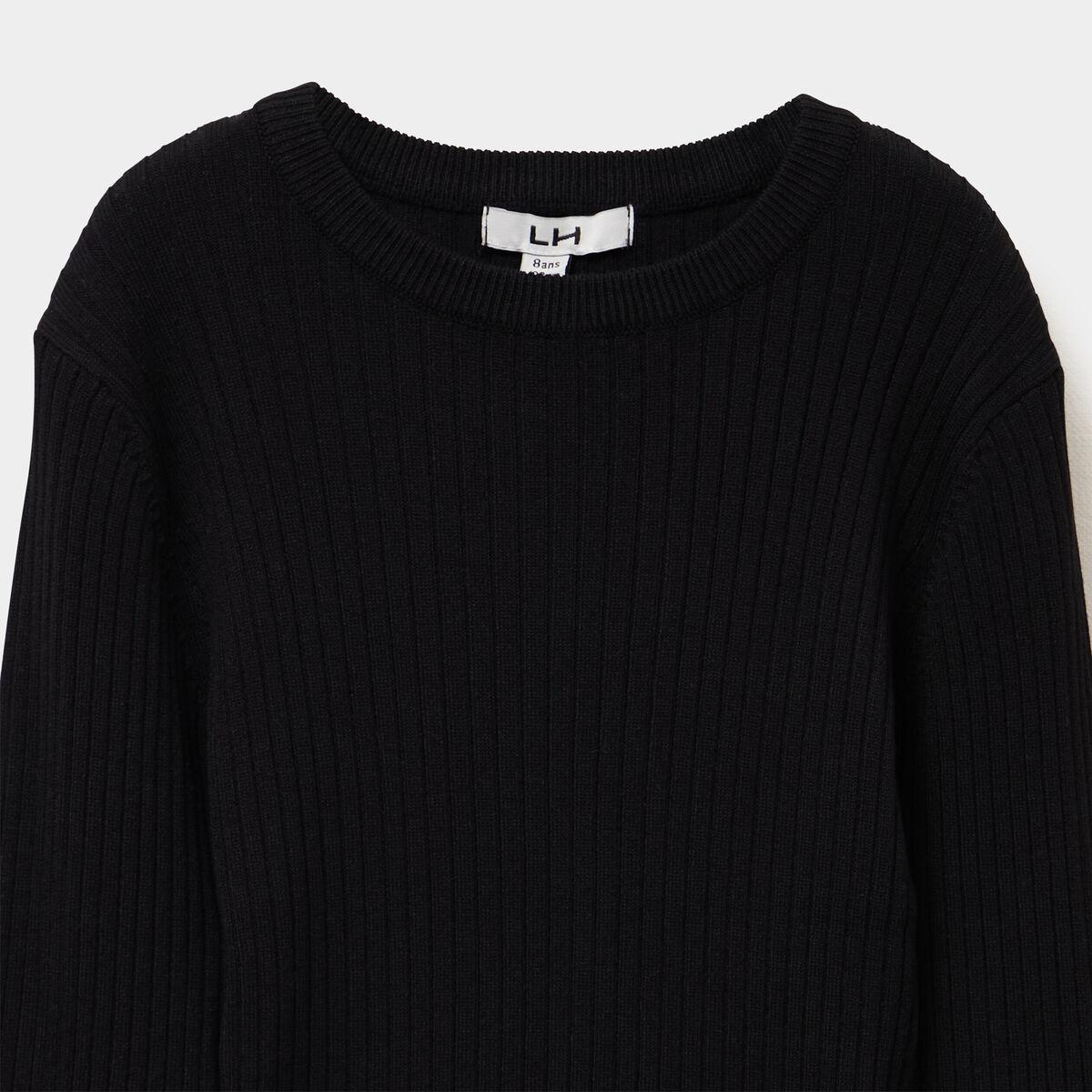 Pull côtelé ajusté manches longues noir fille