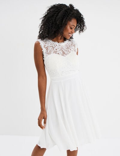 Robe courte buste dentelle sans manches blanc femme