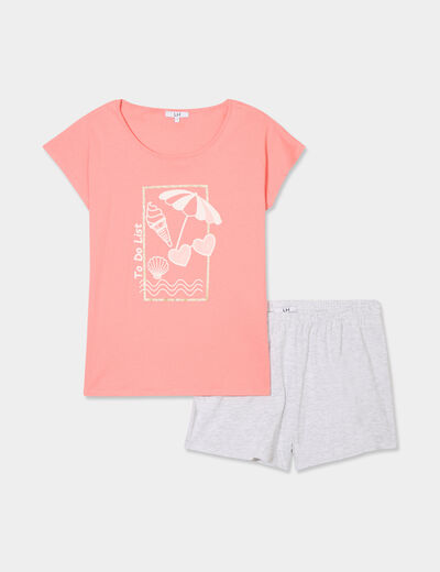 Ensemble pyjama short 2 pièces coton vieux rose femme