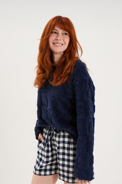 Ensemble pyjama polaire avec short bleu marine femme