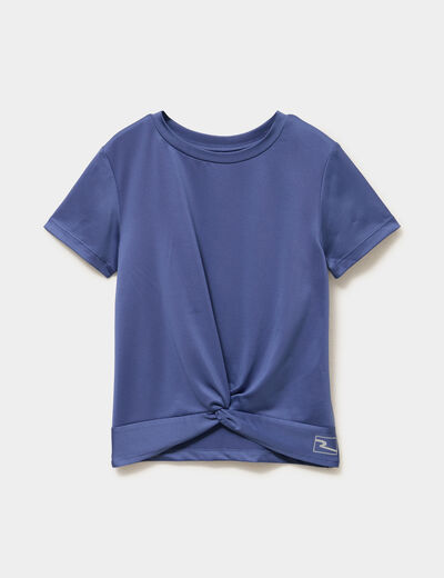 T-shirt sport manches courtes effet nou&eacute; bleu gris fille