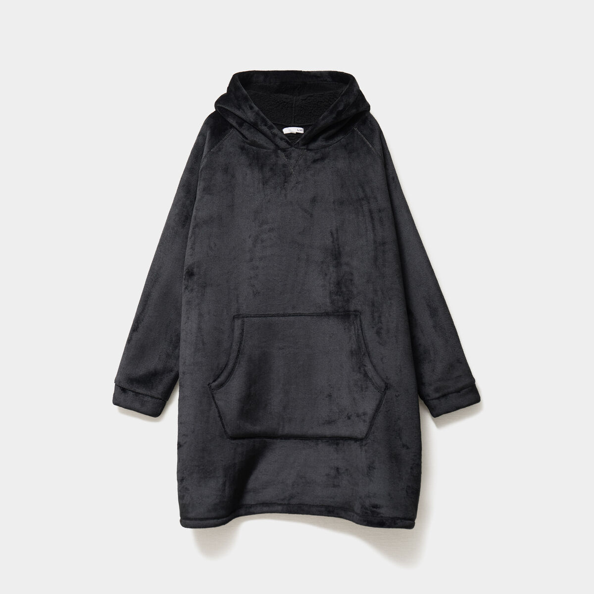 Poncho plaid effet velours &agrave; capuche gris fonc&eacute; femme