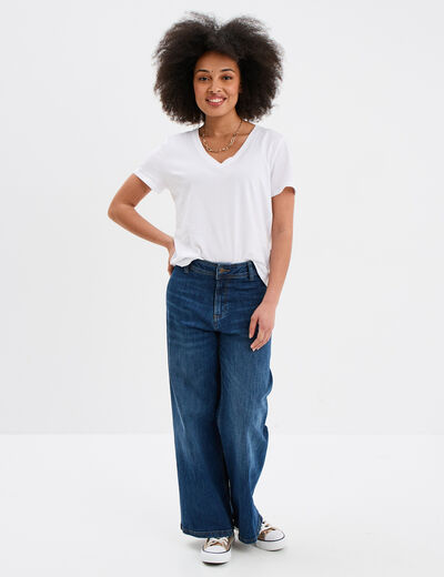 T-shirt manches courtes col en V coton blanc femme