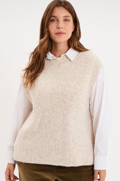 Pull tricot sans manches col rond sable femme grande taille