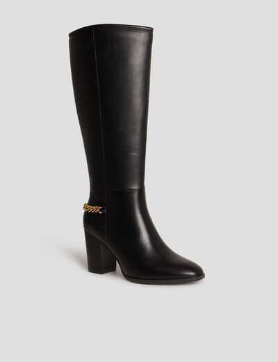 Bottes hautes avec chaînes à talons noir femme