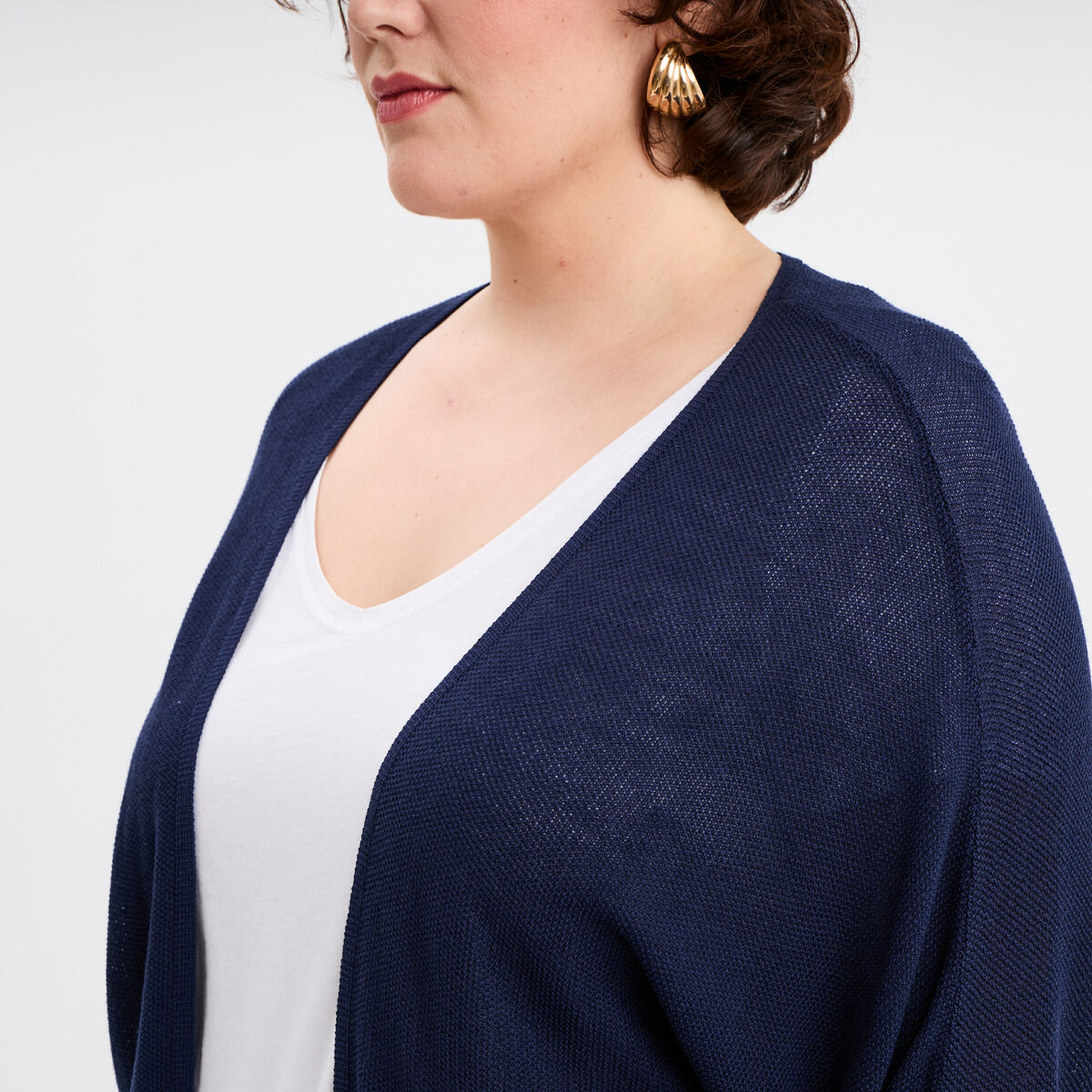 Gilet col ouvert manches 3/4 bleu marine femme grande taille