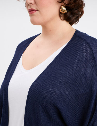 Gilet col ouvert manches 3/4 bleu marine femme grande taille