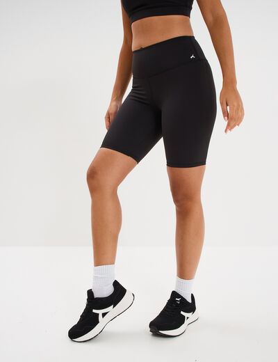 Short cycliste de sport taille haute noir femme