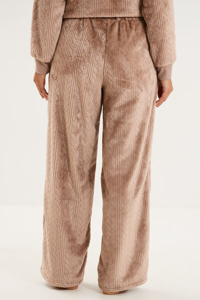 Pantalon effet polaire d&eacute;tails torsades beige femme