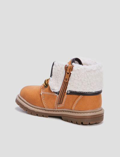 Bottines plates fourrées zippées camel bébé garçon