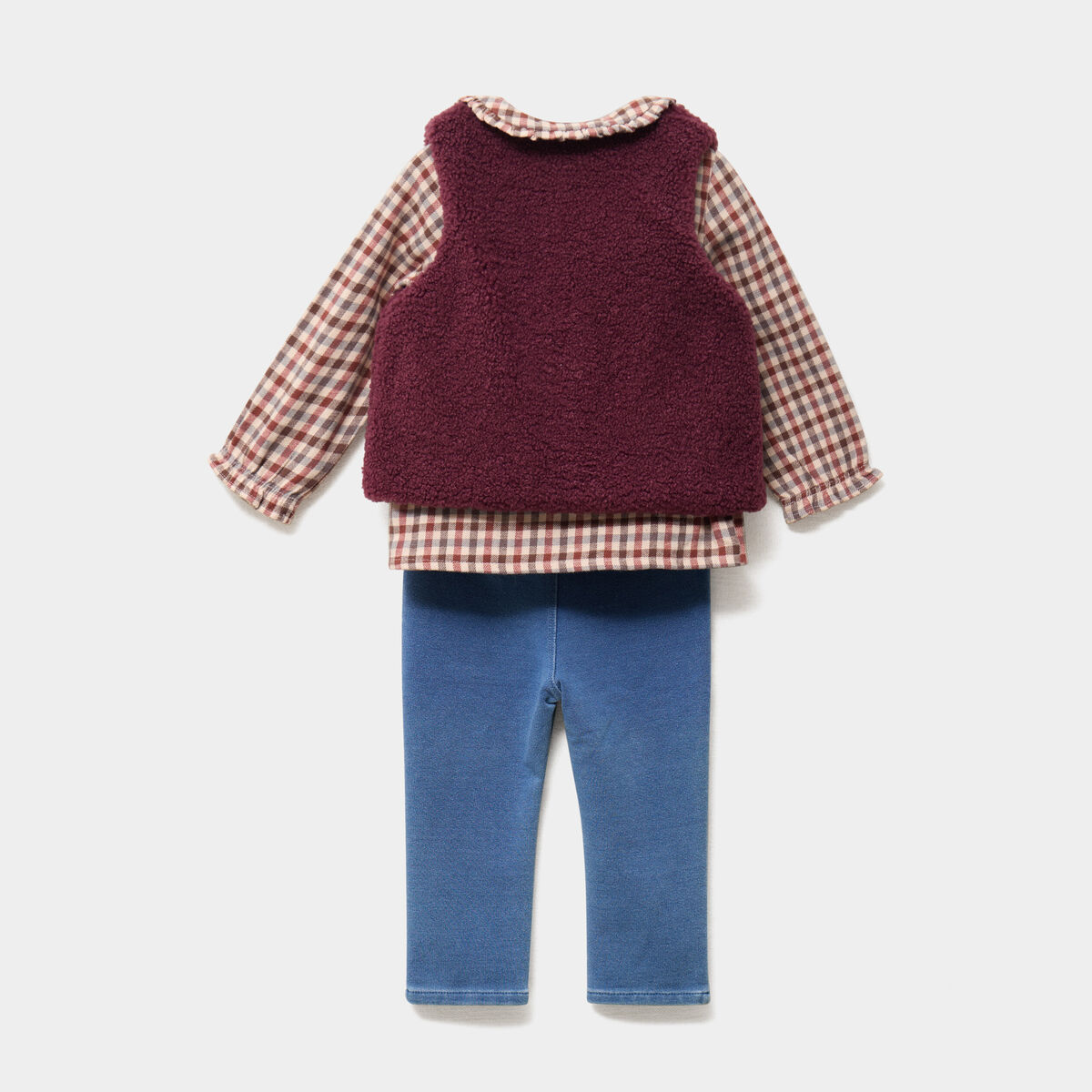 Ensemble pantalon t-shirt gilet polaire bordeaux b&eacute;b&eacute; fille