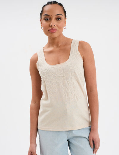 Débardeur col rond sans manches beige femme