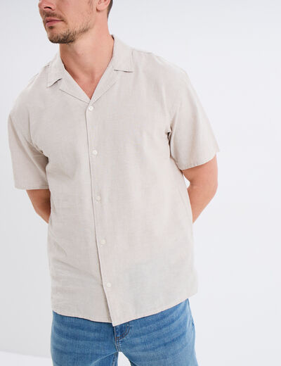Chemise manches courtes mélange lin gris clair homme