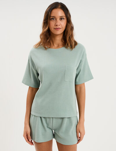 Ensemble pyjama short et t-shirt vert pastel femme