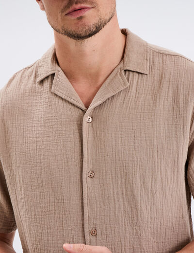 Chemise gaze de coton manches courtes taupe homme