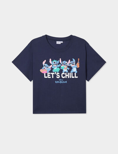 T-shirt manches courtes coton Stitch bleu marine femme