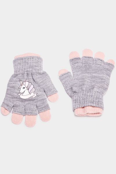 Gants effet superposé gris fille