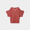 T-shirt épaules ouvertes col en V marron cognac femme