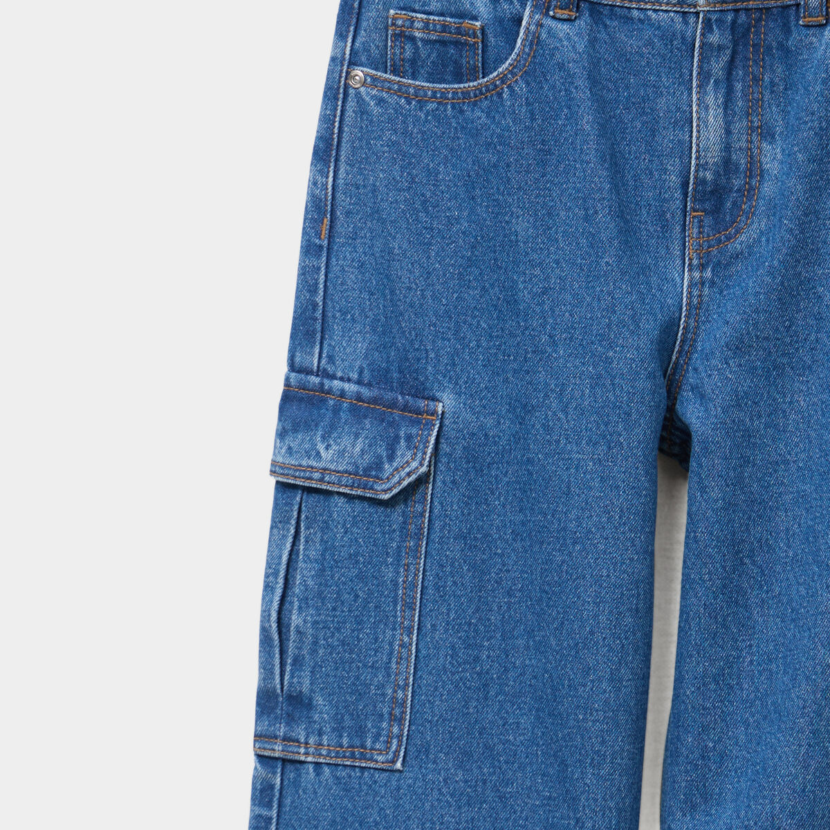 Jeans cargo large coton Creeks denim stone fille