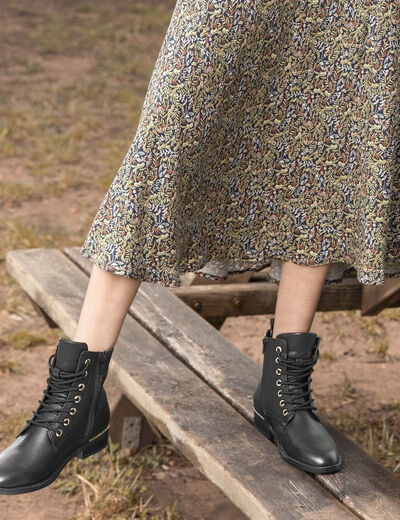 Bottines zippées détail talon noir femme