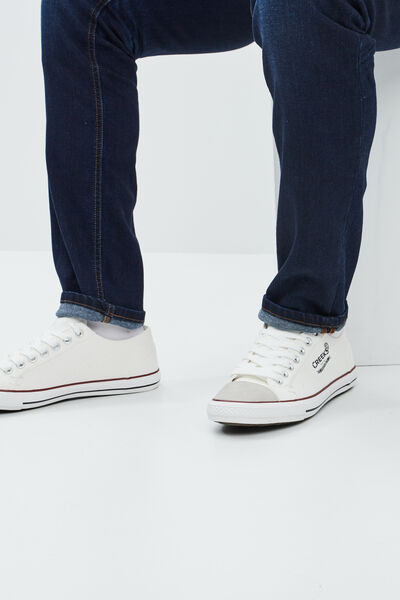 Baskets basses en toile &agrave; lacets blanc homme