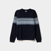 Pull jacquard col rond manches longues bleu fonc&eacute; homme