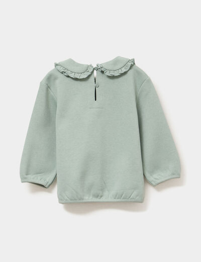 Sweat col claudine à volants vert pastel bébé fille