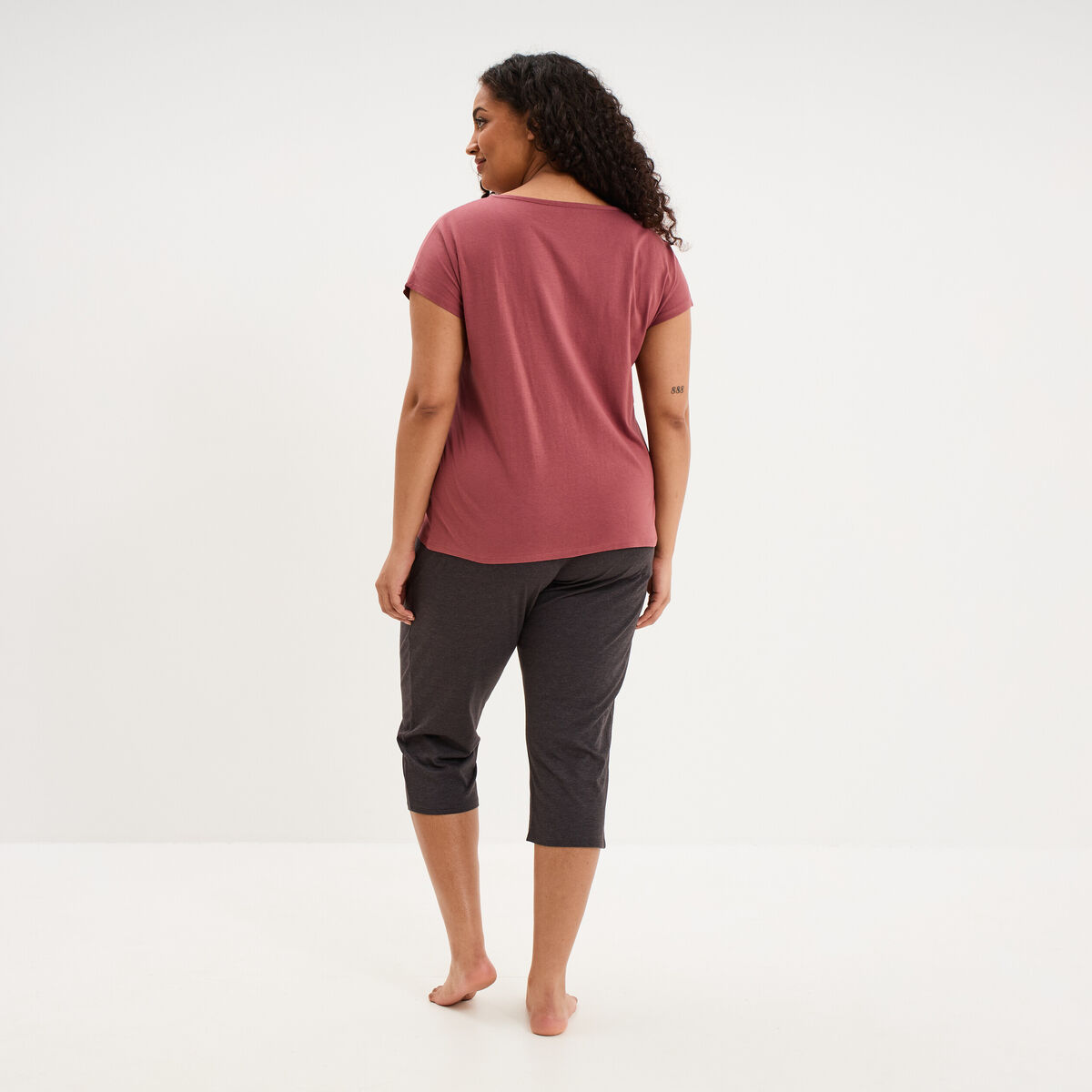 Ensemble pyjama corsaire et t-shirt rose framboise femme grande taille