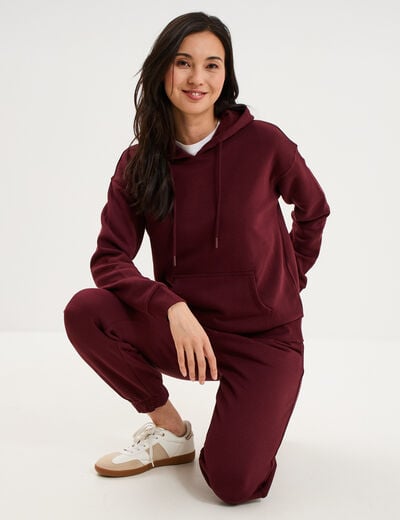 Sweat hoodie 1 poche &agrave; capuche violet fonc&eacute; femme