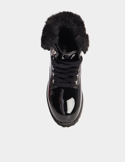 Bottines vernies bords fausse fourrure noir fille