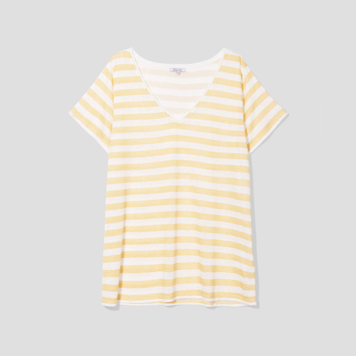 T-shirt col en V manches courtes jaune clair femme grande taille