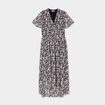 Robe longue évasée col cache-coeur noir femme