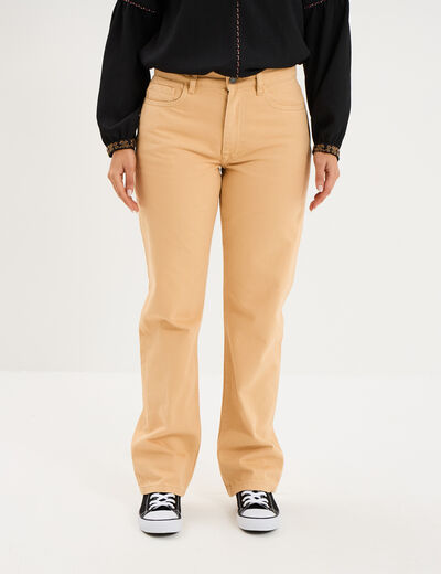 Pantalon droit coton beige femme